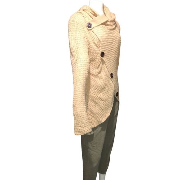 Cowl Neck with Button Detail Long Sleeve Faux Wrap Sweater Cardigan Size Small - Picture 12 of 12